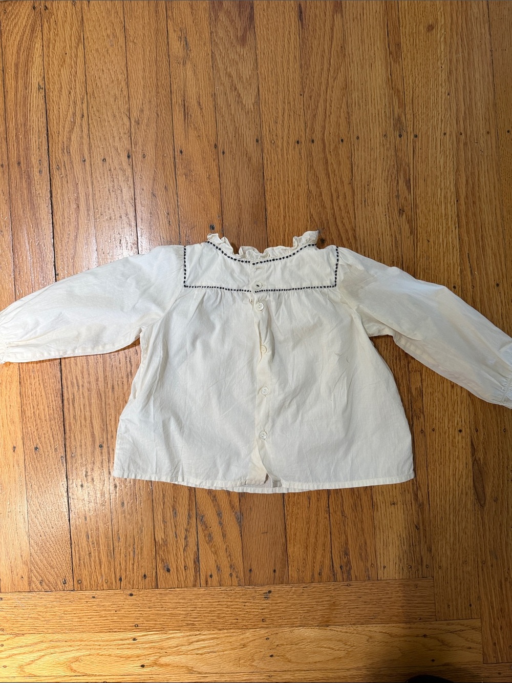 Bonpoint Cream Embroidered Ruffle Neck Girls' Top - Picture 3 of 5